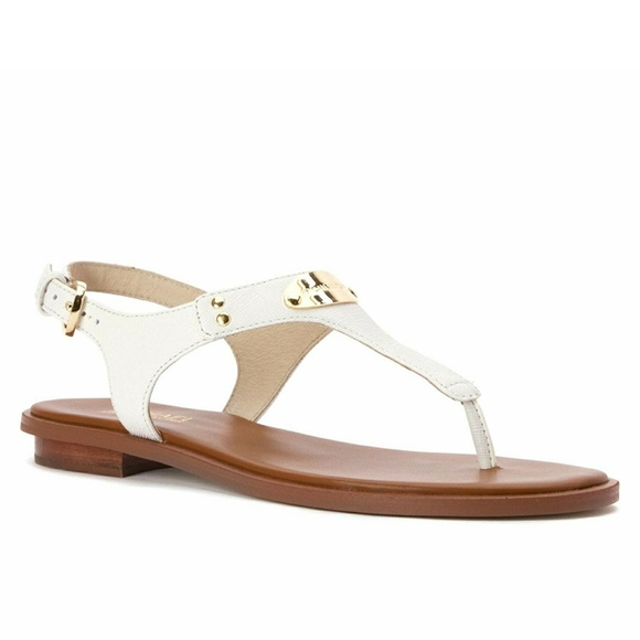 🆕 MICHAEL KORS Plate Thong Leather White Sandal - Picture 1 of 4
